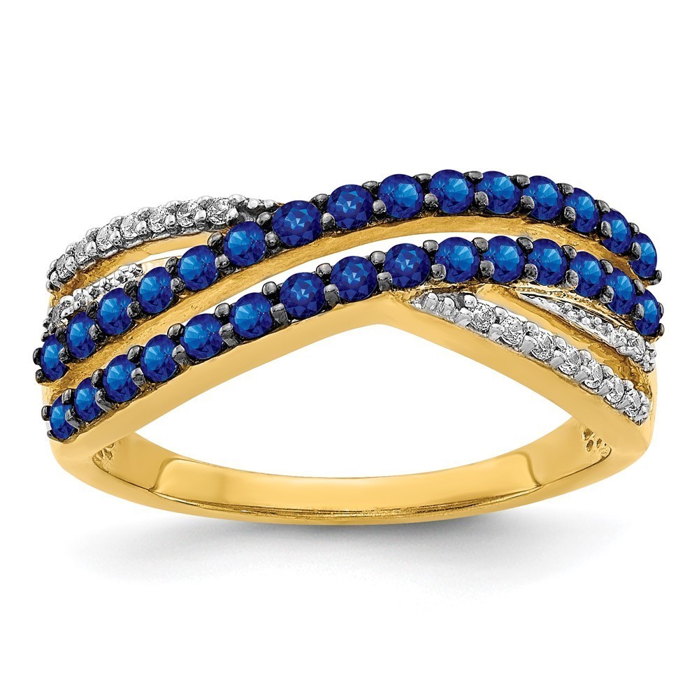 14k Yellow Gold Sapphire September Birthstone and Diamond Ring, 7